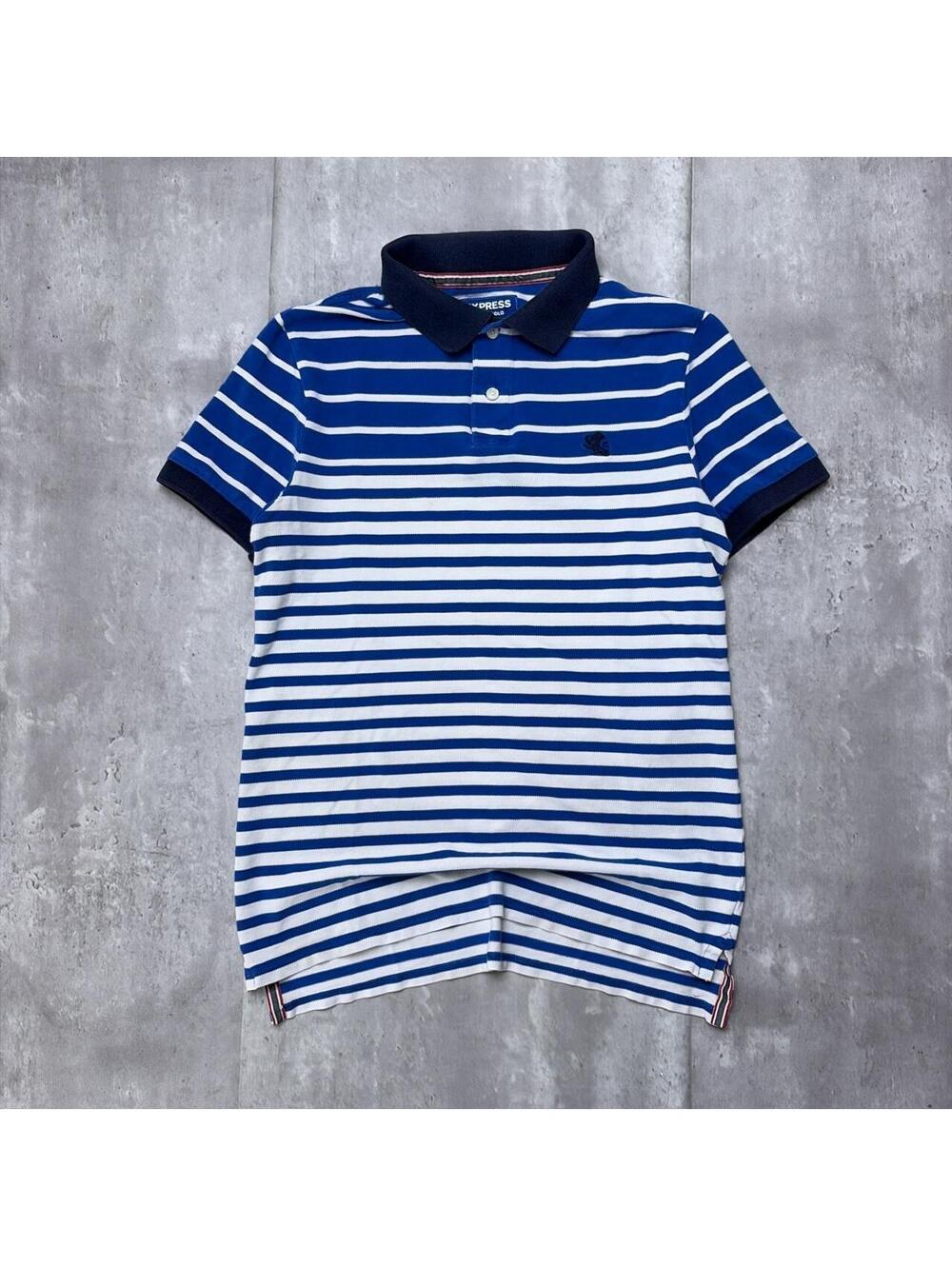 Y2K Blue Express Grunge Gothic Striped Skater Polo Shirt